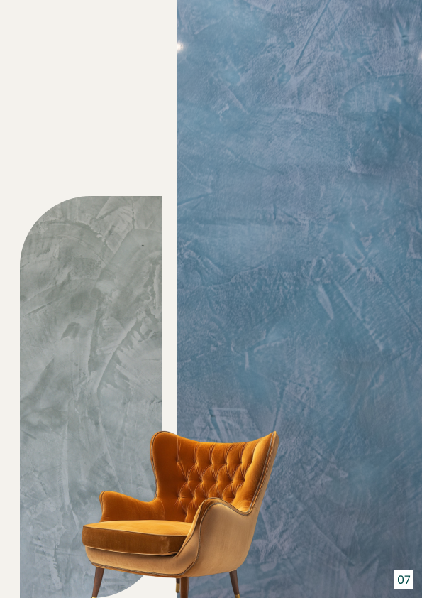 Premium Italian Wall Finishes - Blue Textured Finish with Luxury Chair